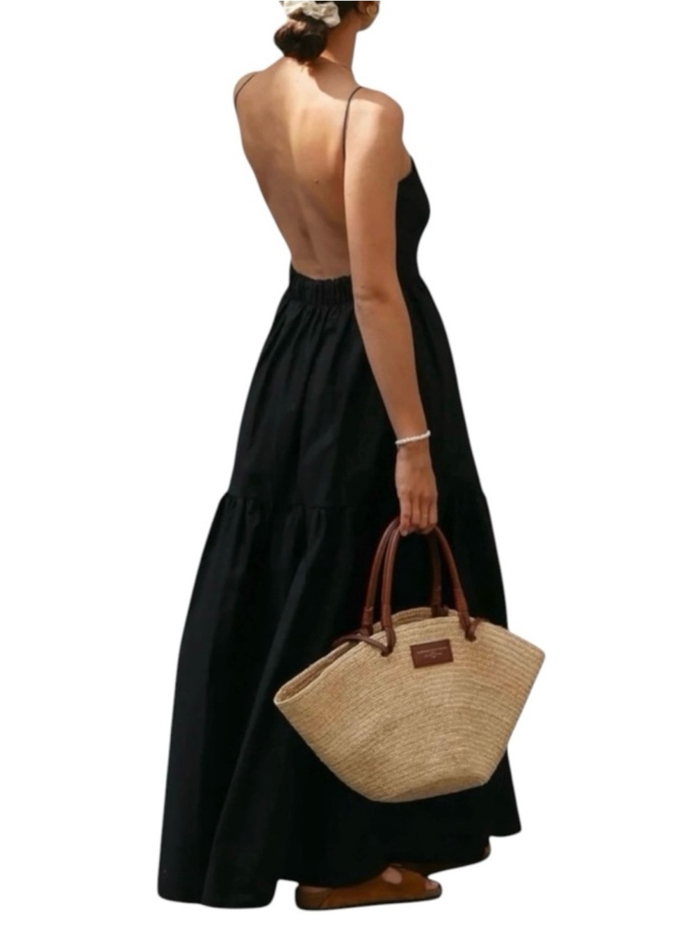 Commense Black Open Back Tiered Maxi Dress XS NWT